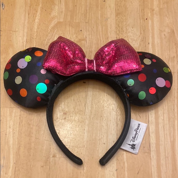 Disney Parks Minnie head band ears with pink sequined bow and polka dots. - Picture 1 of 3